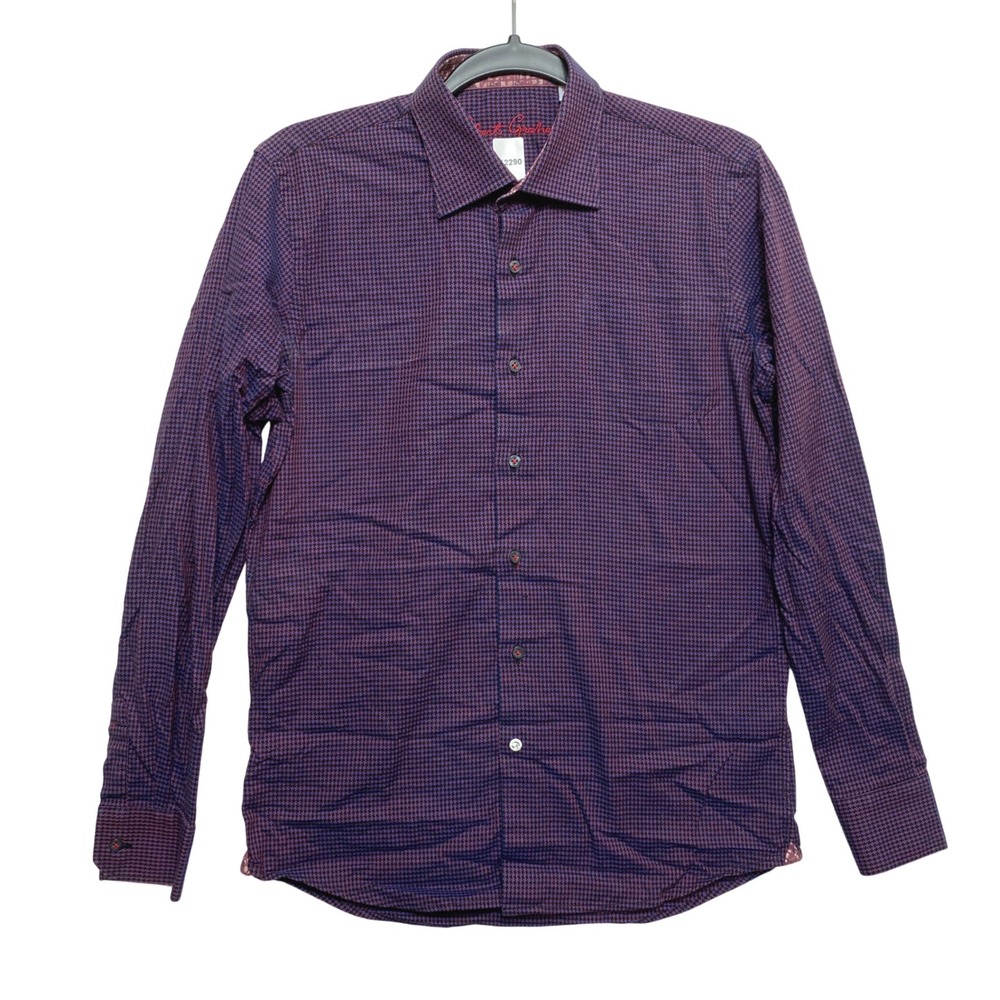 Robert Graham Shirt Kids XL Purple Houndstooth Long Sleeve Button Up